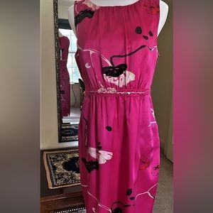 NWT. Elie Tahari Flamingo pink silk cocktail pencil dress with pockets size 8